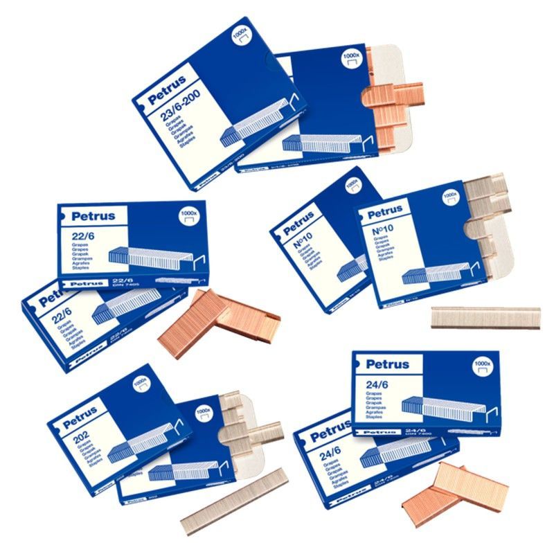Grapas Petrus mod. 26 (23/10) (envase 1000) - para grapadora 1600 cobreada