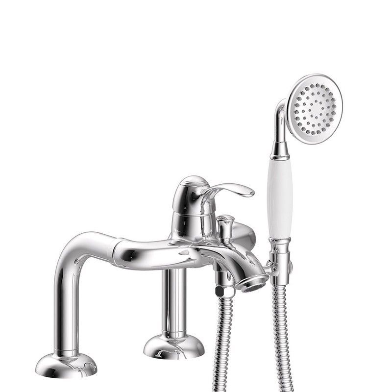 Grifo monomando para borde de bañera con tomas de agua acodadas Tres-Clasic