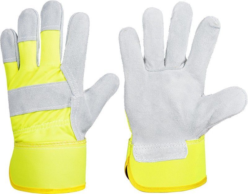 Guante con palma de serraje Dorso Gris / Amarillo PACK 12 und