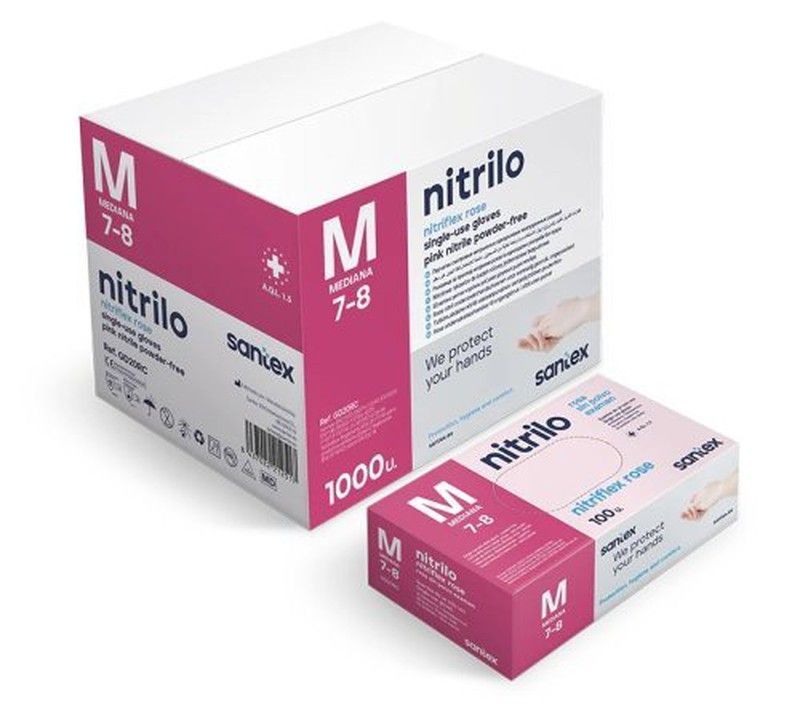 Guante Nitrilo Rosa 100U T/S Sin Polvo