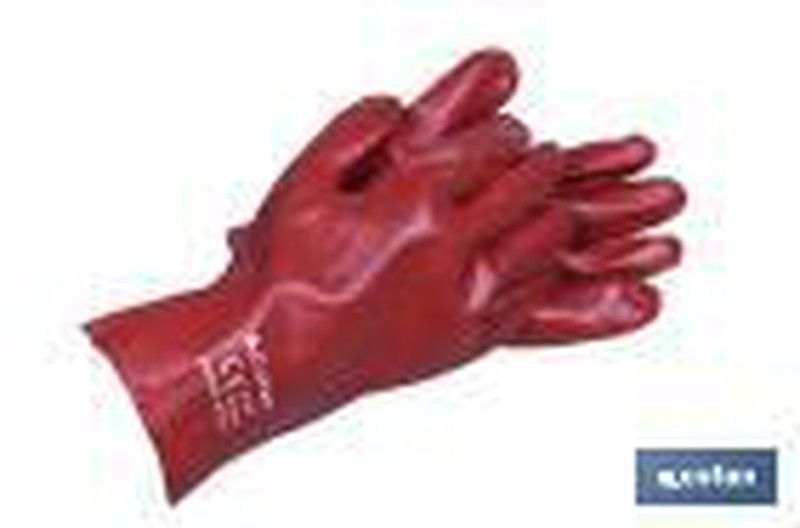 Guante Pvc Estanco Rojo De 35 Cms.Protegen y cuidan la piel | Ideales para tareas de limpieza. Referencia 11000046.