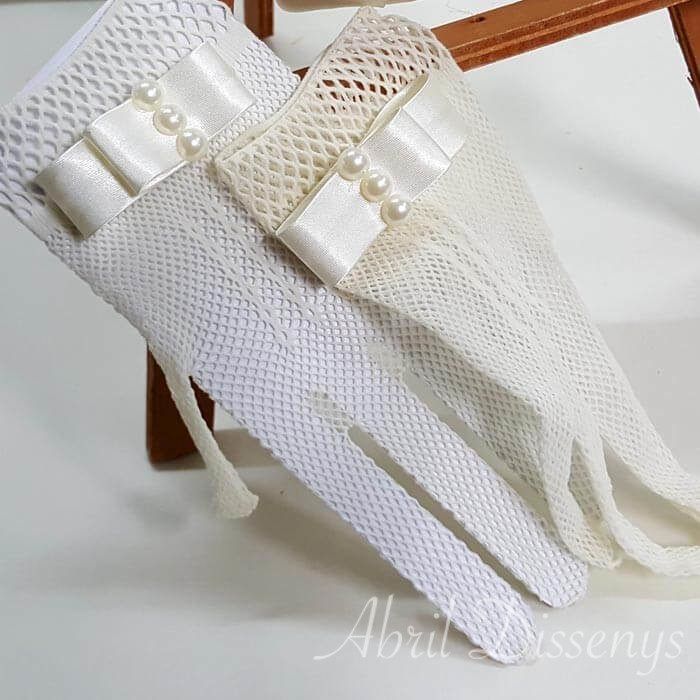 Guantes de Rejilla Lazo y Perlas