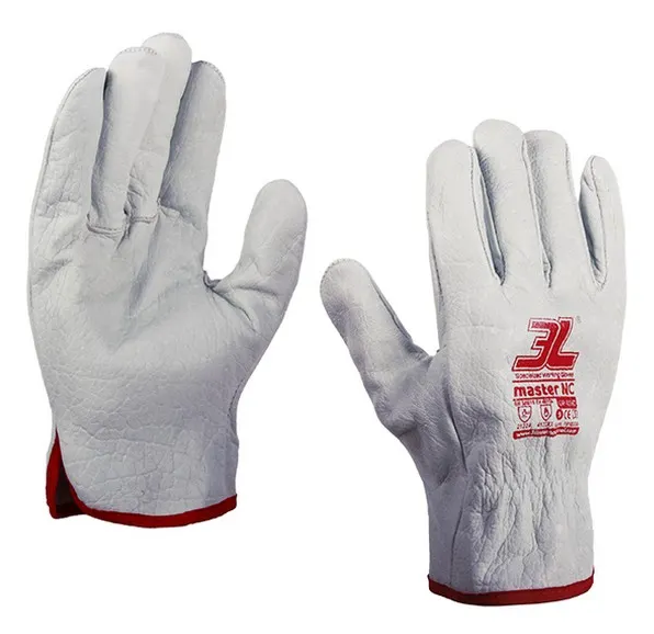 Guantes piel flor ribete rojo Master NC