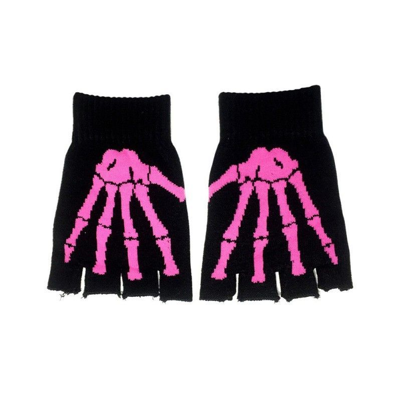 Guantes Sin Dedos Esqueleto Rosa