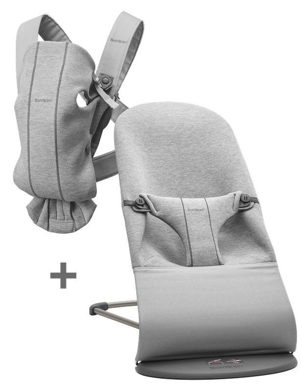 Hamaca BabyBjörn Bliss Gris claro 3D Jersey algodón con Mochila Mini 3D Jersey