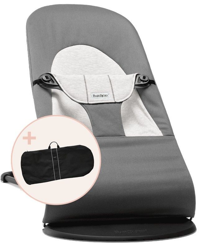 Hamaca BabyBjörn gris oscuro/gris algodón con bolsa de transporte