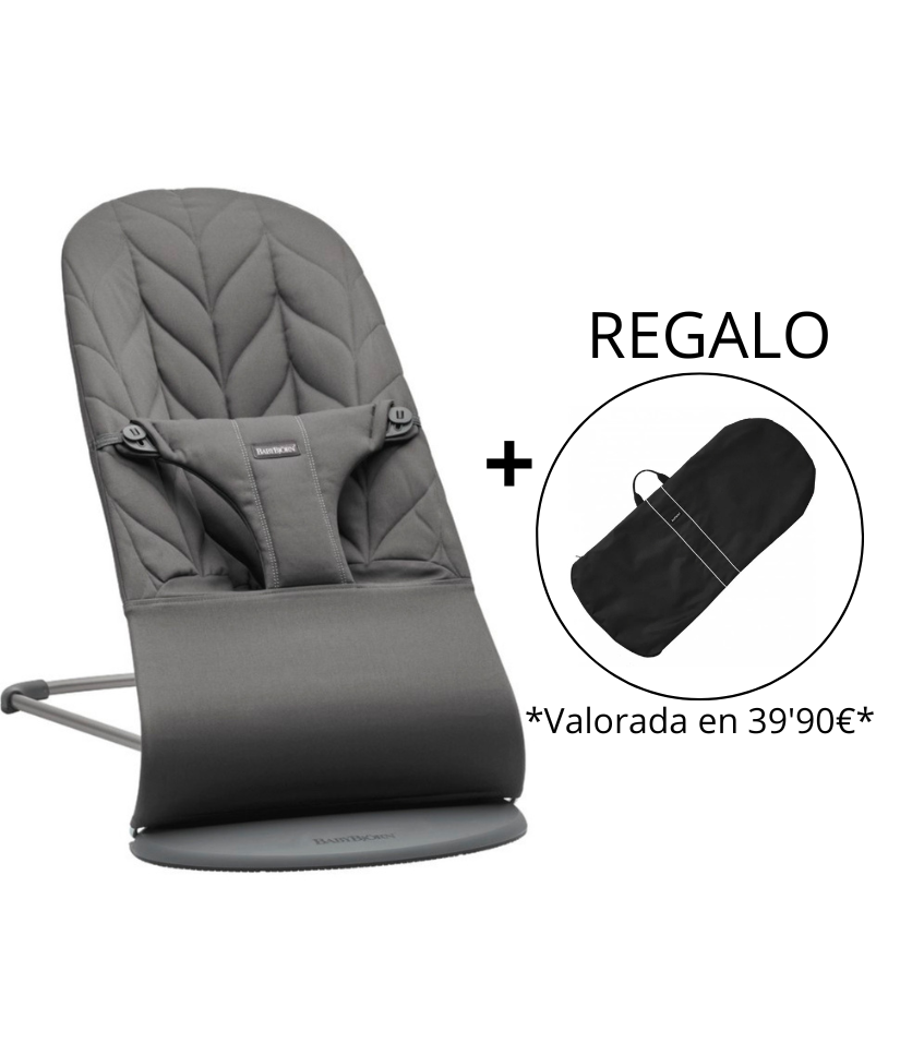 Hamaca Bliss Petals de BabyBjörn color Antracita con bolsa de transporte de regalo