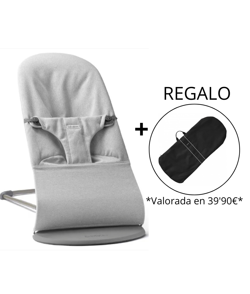 Hamaca Bliss Woven/Melange color Gris claro de BabyBJörn con bolsa de transporte de regalo