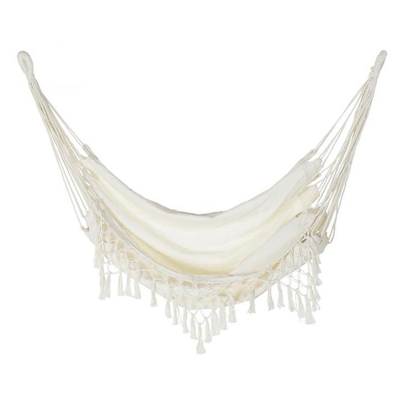 Hamaca con Flecos de Algodón Beige, 100x60x128 cm