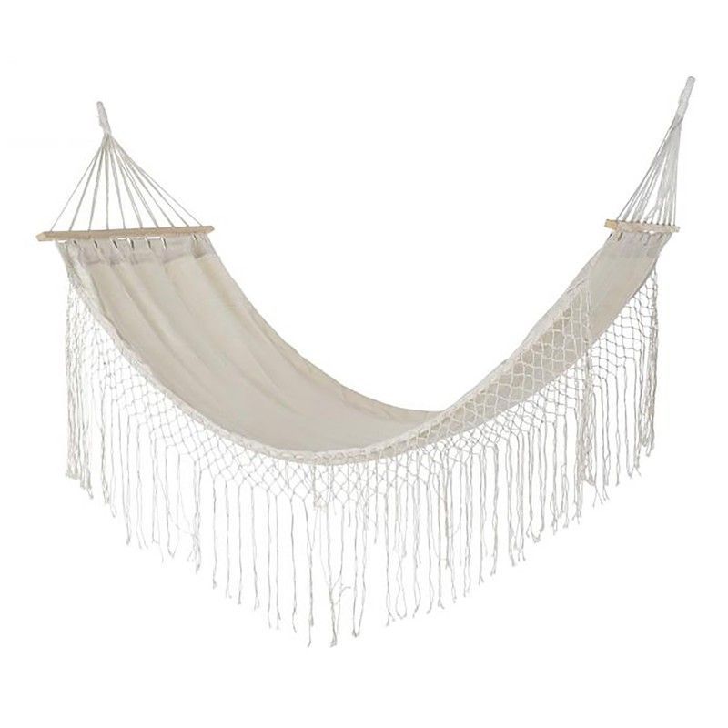 Hamaca con Flecos de Algodón Beige, 280x100x130 cm