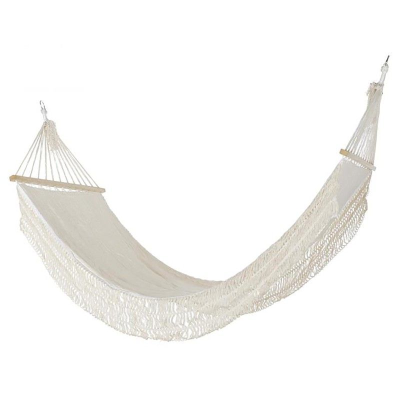 Hamaca con Flecos de Algodón Beige, 300x90x130 cm