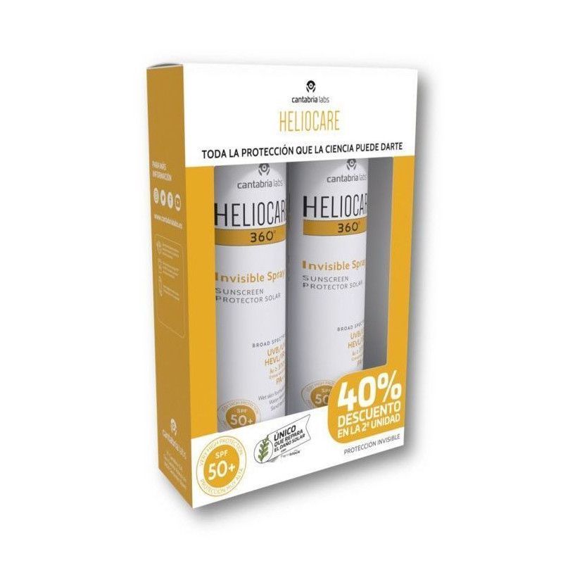 HELIOCARE 360º Invisible Spray SPF 50+ Spray fotoprotector transparente fácil de aplicar pack 200 mL + 200 mL
