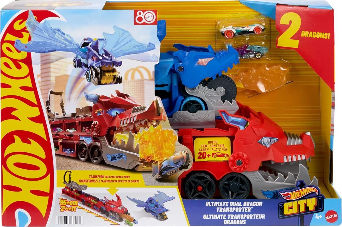 Hot Wheels City Dragón Transportador con Ataque Doble Definitivo