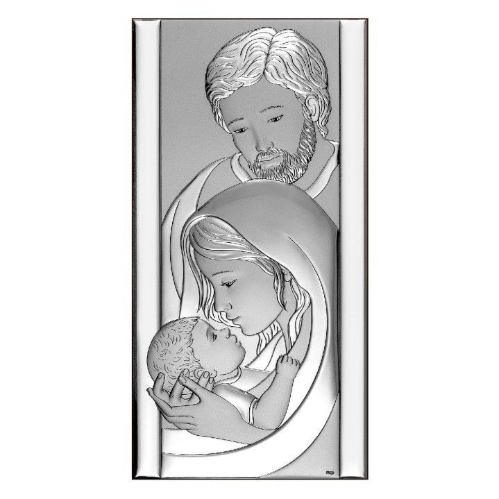 Icono Religioso Latón Bilaminado 10x20cm AE6807/2X Sagrada Familia Vertical Plateada