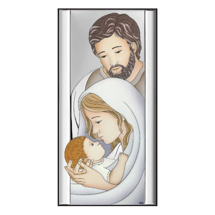 Icono Religioso Latón Bilaminado 25x45cm AE6807/7C Sagrada Familia Vertical Coloreada