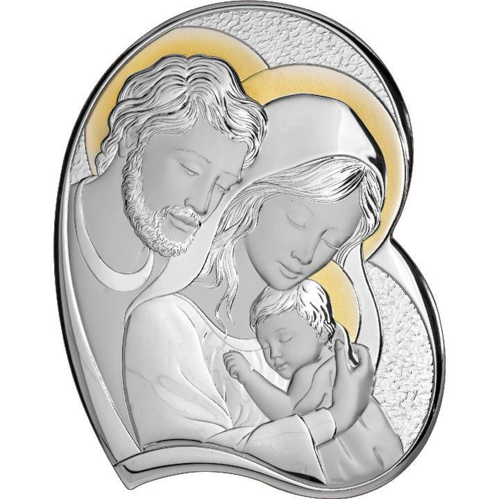 Icono Religioso Latón Bilaminado 34x42,5cm AE0713/5 Sagrada Familia Corazón Dorado