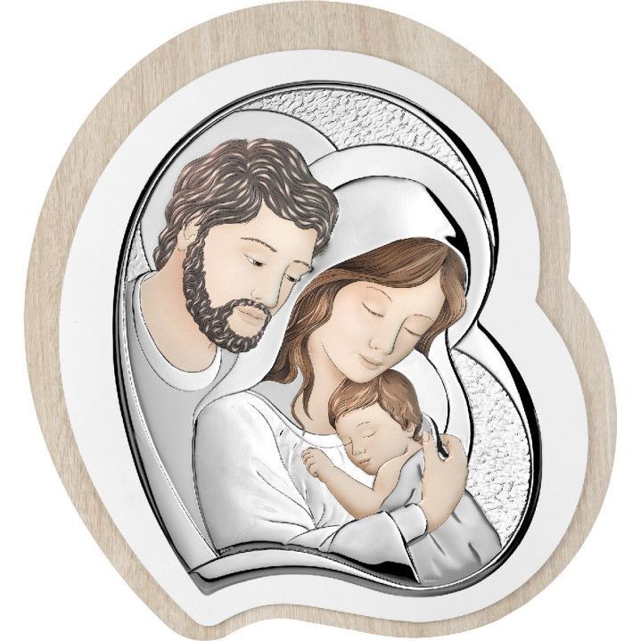Icono Religioso Madera 15x17cm AE1100/2D Sagrada Familia Forma Corazón Decorado