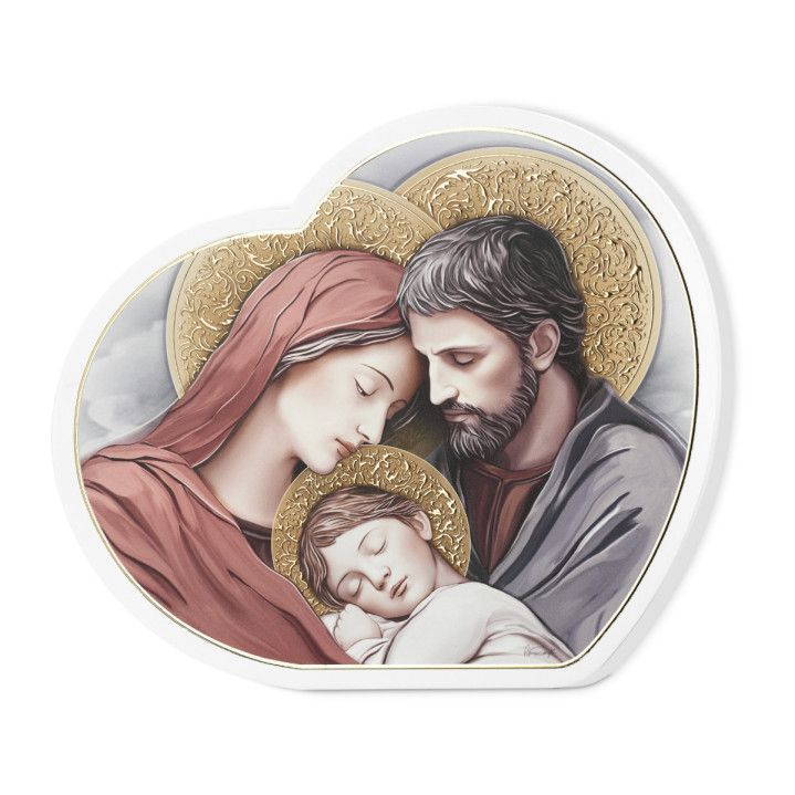 Icono Religioso Madera 21x18cm 81655/3L Sagrada Familia Forma Corazón