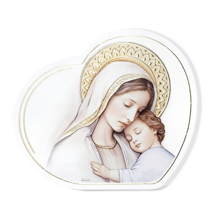 Icono Religioso Madera 25x22cm 81653/4L Virgen - Niño Forma Corazón