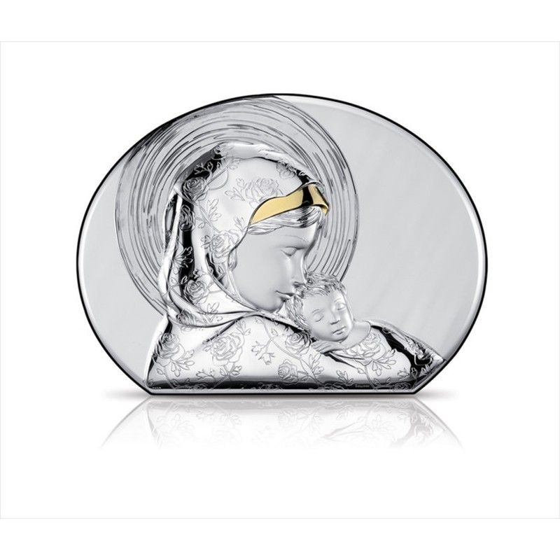 Icono Religioso Virgen Con Niño Plateado Bicolor Dorado SQ4500/3 32x45cm
