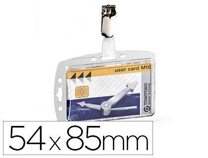 Identificador con pinza giratoria durable acrilico horizontal con uñero para pases de seguridad 54x85 mm