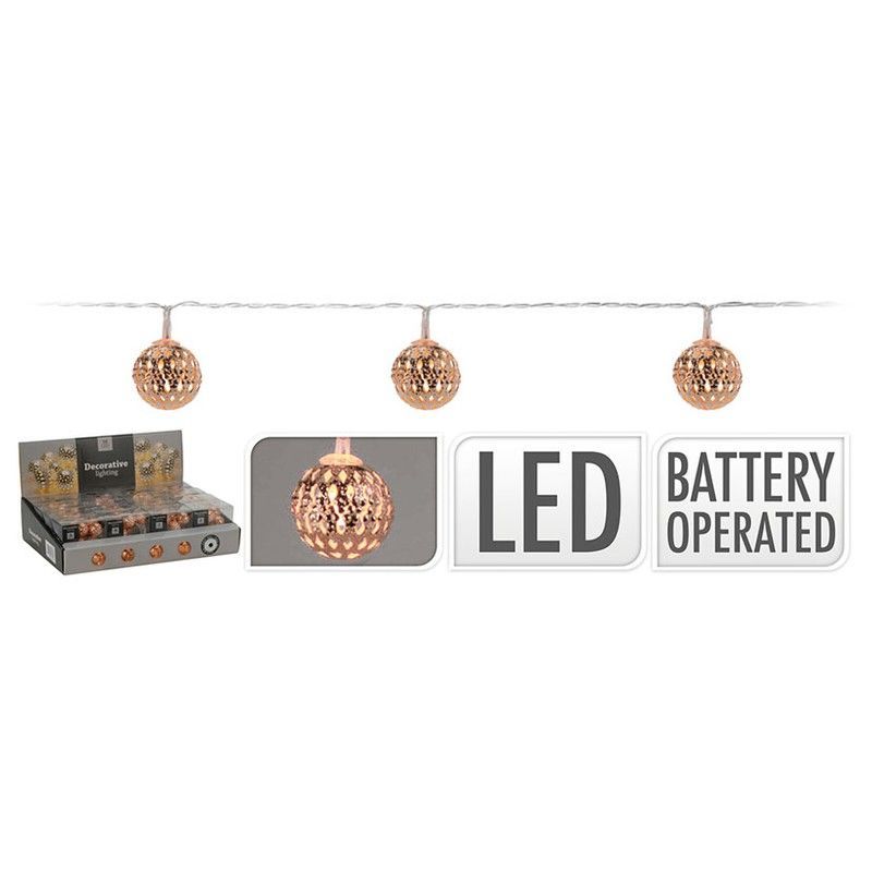 Iluminación 10 bolas led cobre.