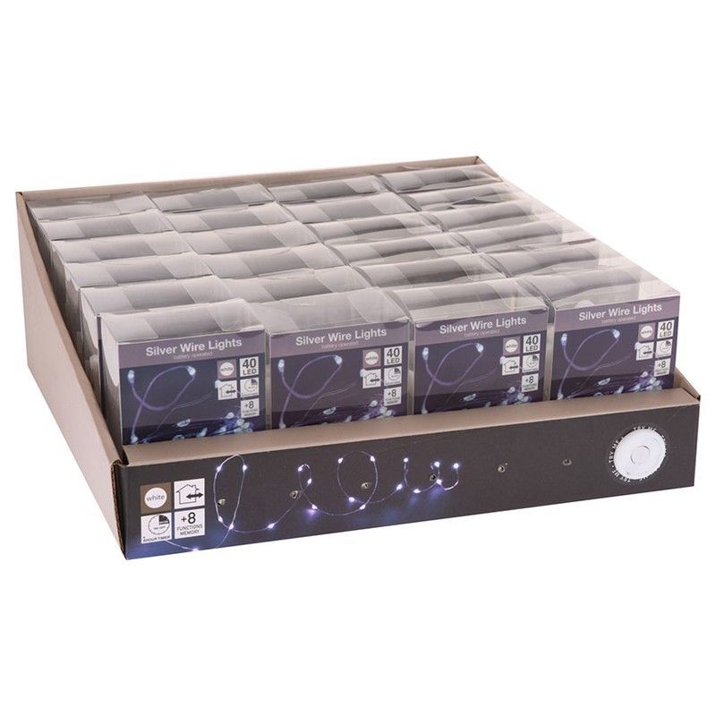 Iluminación 40 luces. Blanco frio. Funciona a pilas.