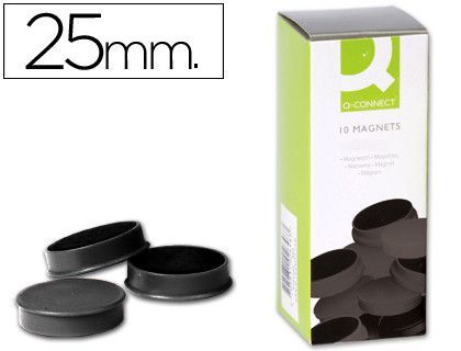 Imanes para Sujecion Q-Connect Ideal para Pizarras Magneticas25 mm Negro -Caja de 10 Imanes