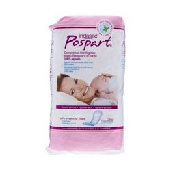 Indasecr Pospartr Compresas 100 Algodon Primeros Dias 12u
