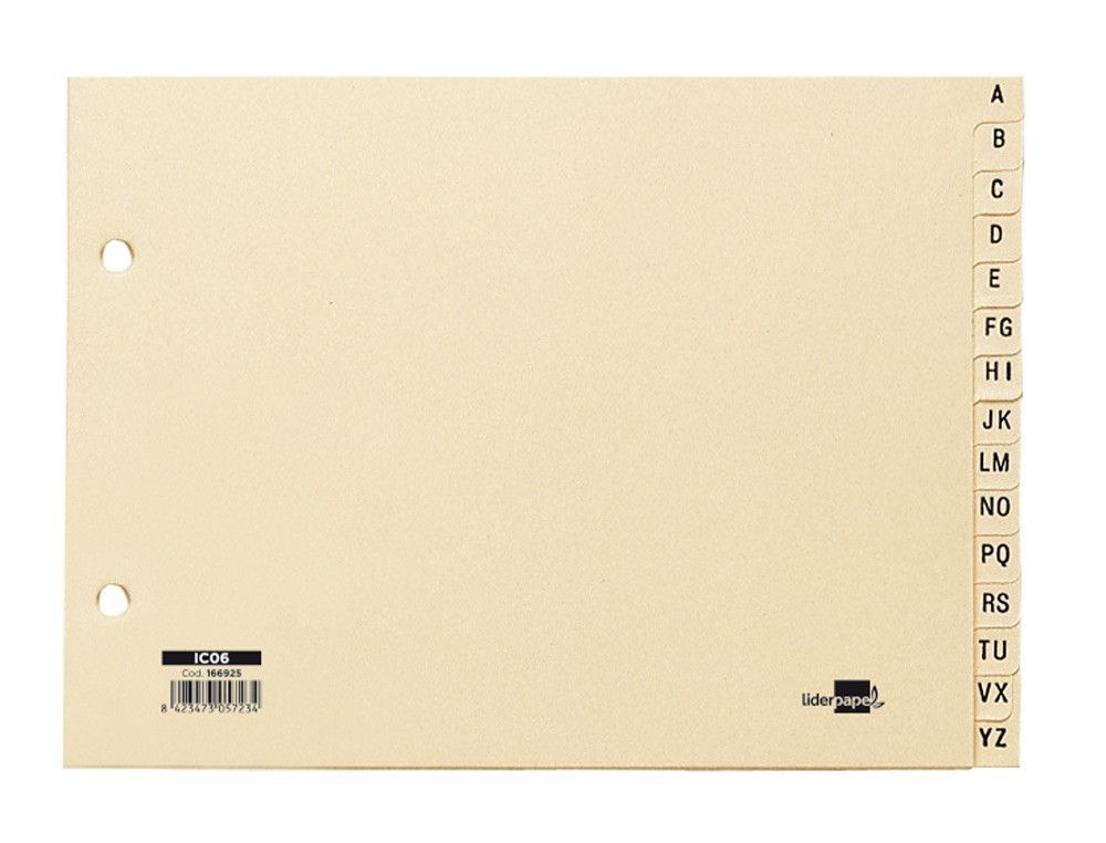 Indice alfabetico liderpapel clasificador cartulina para archivador cuarto apaisado