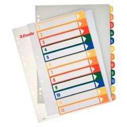 Índice de proyectos Imprimible Esselte. DIN A4. Pestañas PP 1-12, multicolor