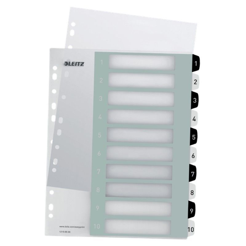 Índice de proyectos Imprimible Leitz WOW. DIN A4. Pestañas PP 1-10, blanco/negro