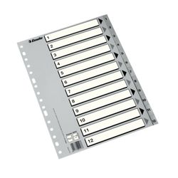 Índice multitaladro Esselte. DIN A4. Cartulina índice B/N. Pestañas 1-12 PP, gris