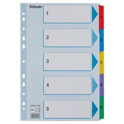 Índice multitaladro Esselte. DIN A4. Con cartulina índice color y pestañas reforzadas 1-5 Cartón Mylar, multicolor