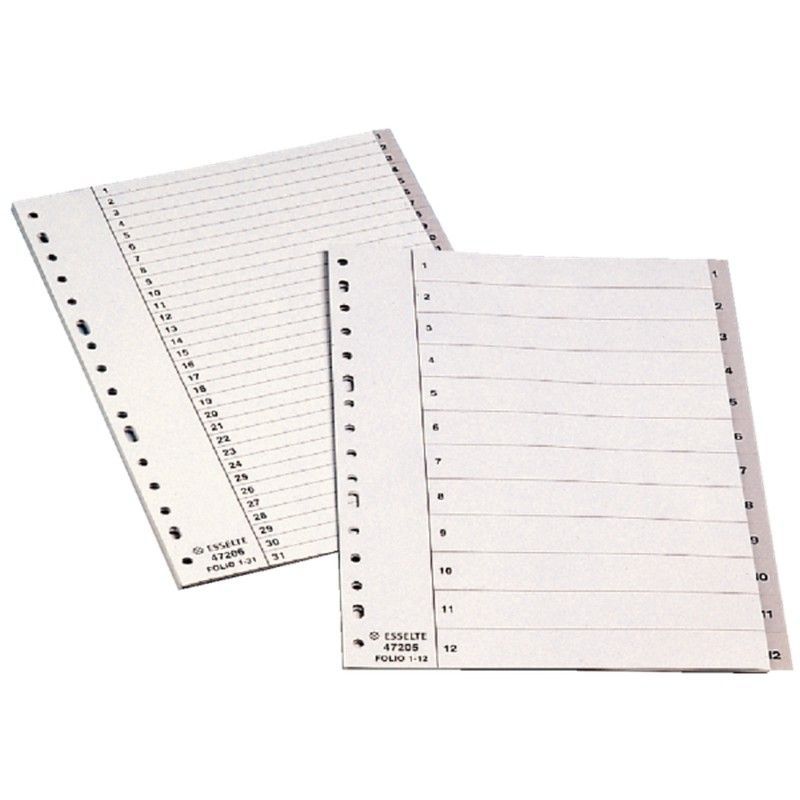 Índice multitaladro Esselte. Folio. Cartulina índice color. Pestañas 1-31 PP, gris