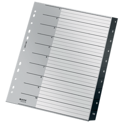 Índice multitaladro Leitz Recycle. DIN A4 maxi. Pestañas 1-10. PP reciclado, climáticamente neutro y 100% reciclable, negro