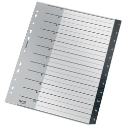 Índice multitaladro Leitz Recycle. DIN A4 maxi. Pestañas 1-12. PP reciclado, climáticamente neutro y 100% reciclable, negro