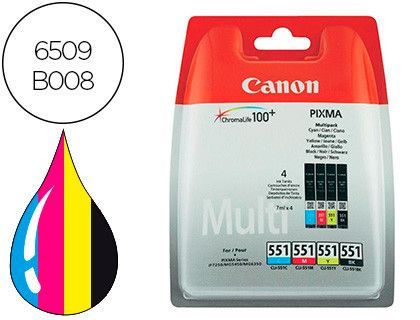 Ink-jet canon 551 c/m/y/bk pixma ip8750 / ix6850 / mg5550 / mg6450 / mg7150 / mx725 / mx925 pack 4 colores