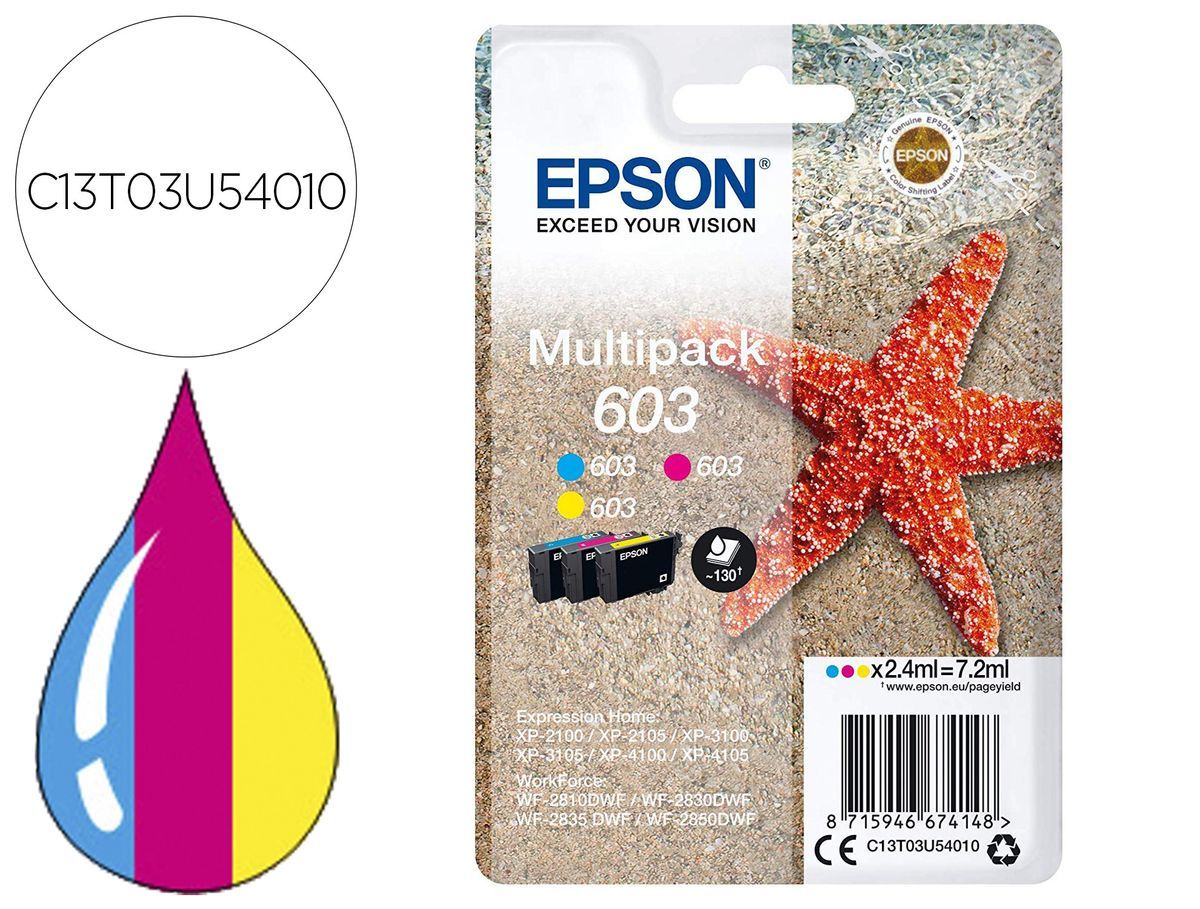 Ink-jet epson 603 xp-2100 / 2105 / 3100 / 4100 / wf-2810 / 2830 / 2835 / 2850 multipack 3 colores amarillo