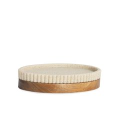 Jabonera de poliresina y acacia beige/natural, 14 x 9,5 x 3 cm | Striped