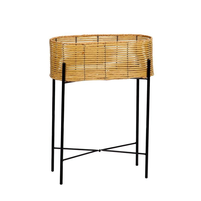 Jardinera de ratán sintético natural/negra, 49 x 20 x 66 cm