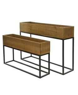 JARDINERA MADERA NATURAL PIE HIERRO Set 2u