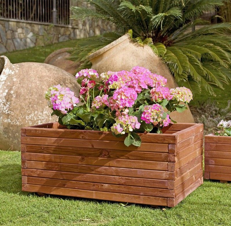 Jardinera rectangular de madera tintada 80x40x35 cms de nortene