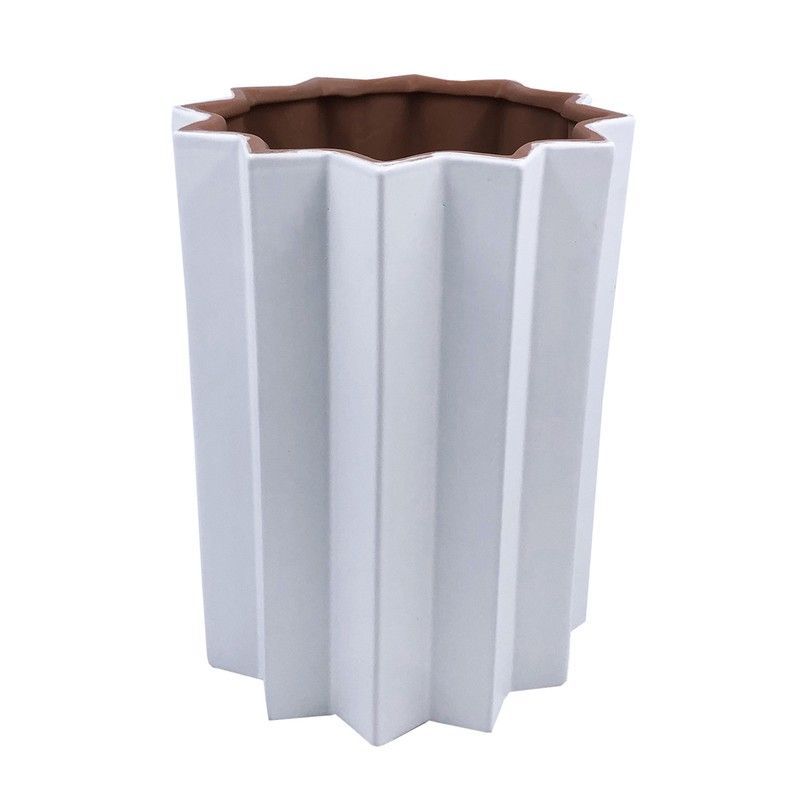 Jarrón de cerámica blanco, Ø23x30cm | Plissé Stone