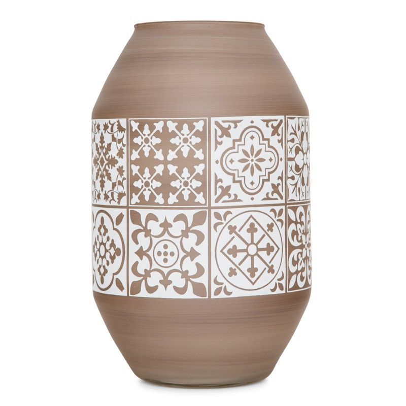 Jarrón de cristal marrón y blanco, 30x17 cm