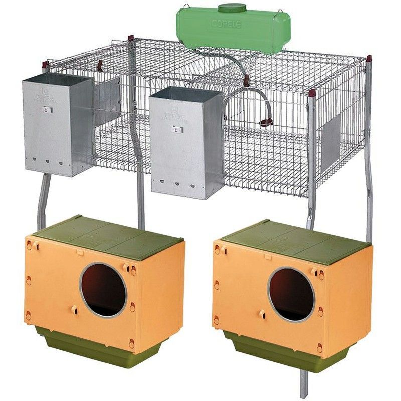 Jaula de 2 departamentos y 2 nidos para conejos