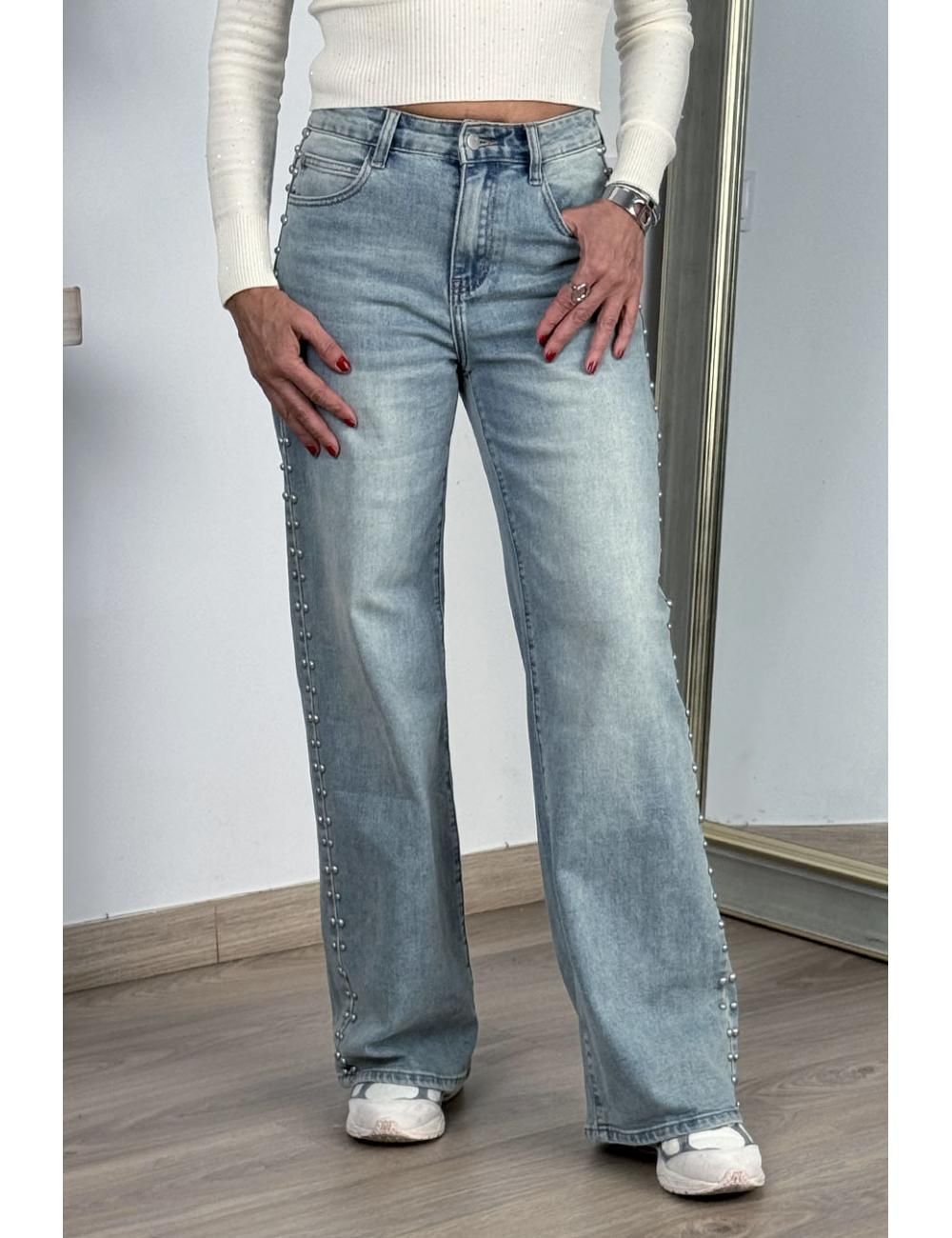 Jeans tachitas dobles azul washed