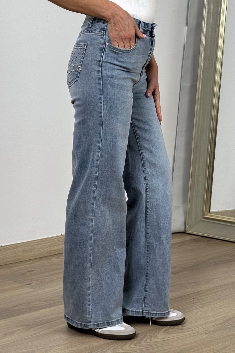 Jeans wide leg stars azul delavado