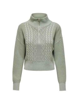 Jersey corto con cremallera 1/4 trenzas Only Aqua Gray