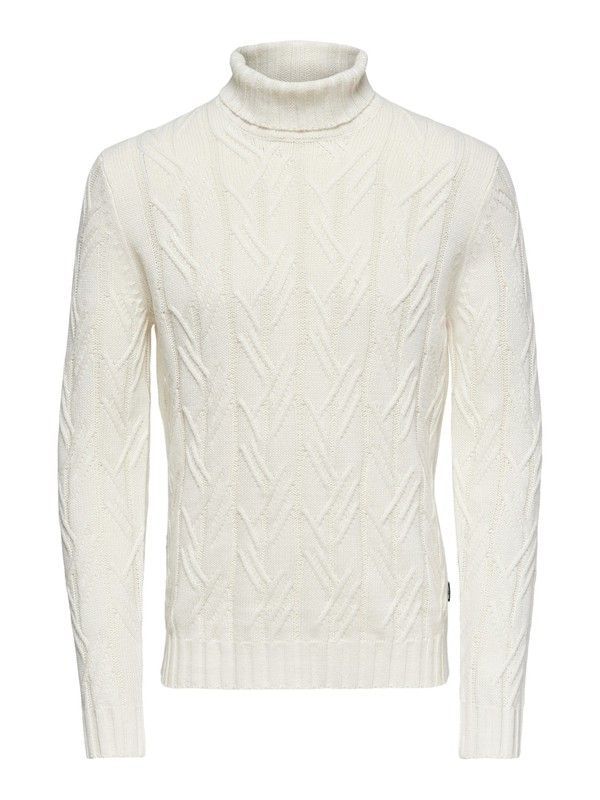 Jersey de cuello alto trenzado Only & Sons Off White